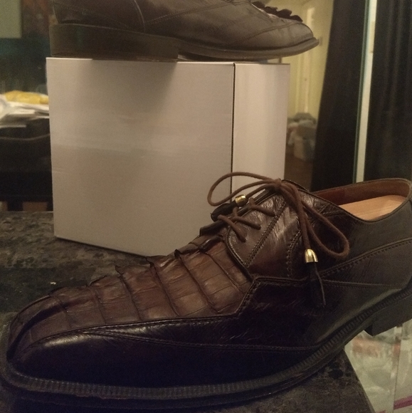 12 hornback crocodile and eel skin leather oxfords - Picture 7 of 7